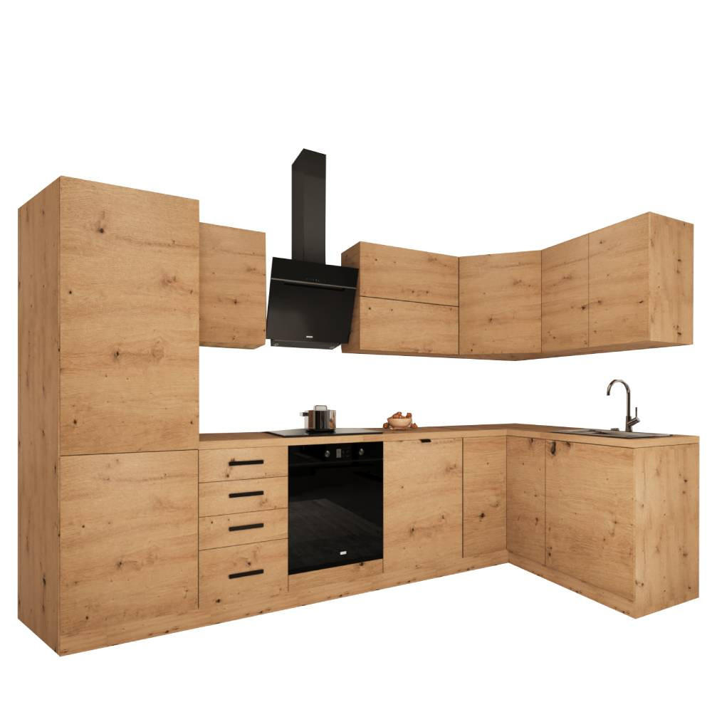 WINKELKÜCHE 300 cm x 140 cm- Langen KL6-M300 - in Artisan Eiche - Schwarz/Eiche Artisan, Holz/Holzwerkstoff (440/212/58cm)
