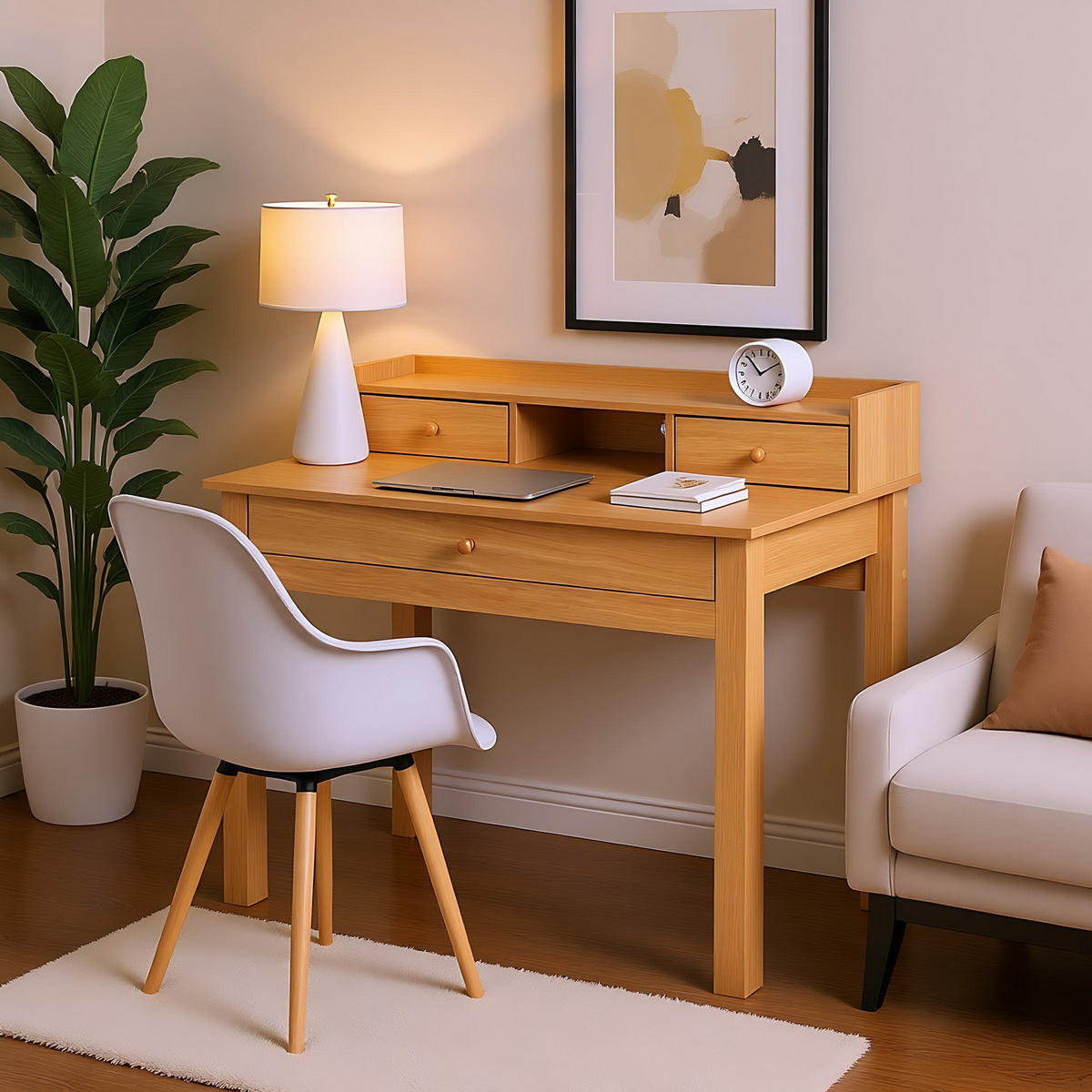 SCHREIBTISCH Holzoptik mit Schubladen & Ablage - Beige, Holz/Holzwerkstoff (100/50/91cm) - Urban Meuble