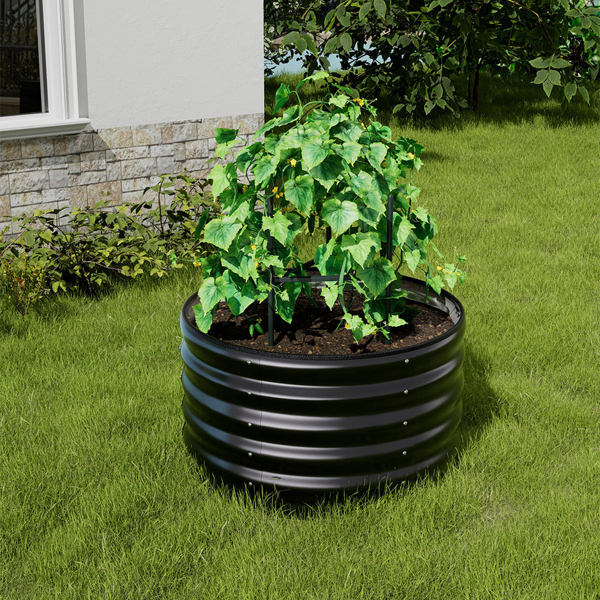 HOCHBEET-PFLANZKASTEN aus verzinktem Stahl in Anthrazit Zylindrischen Blumenkasten für Garten Balkon langlebig rostfest 80 × 80 × 40 cm 6,5 kg - Dunkelgrau, Metall (80/40/80cm) - Livingandhome