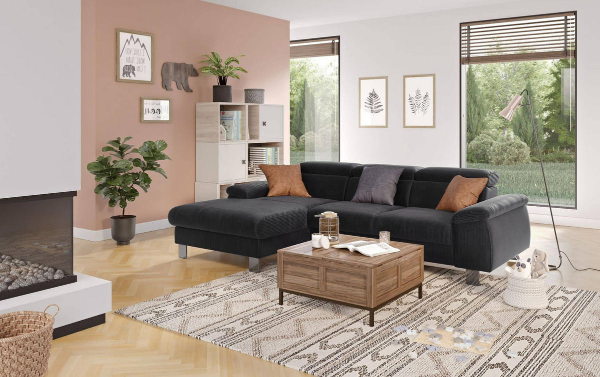 ECKSCHLAFSOFA mit Bettkasten – Cord-Stoff - Chromfarben/Anthrazit, Holz/Textil (244/166cm) - Cotta
