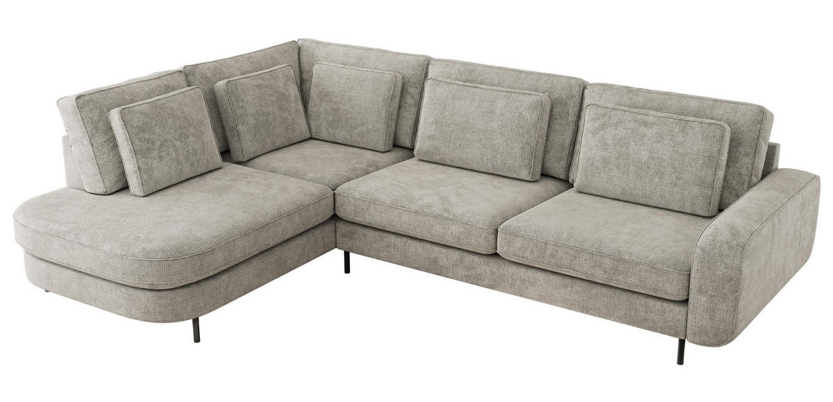 ROHOVÁ SEDAČKA CALENO L - Světle šedá hladký senil - Pravá Strana - černá/světle šedá, kov/textil (317/225cm) - MKS
