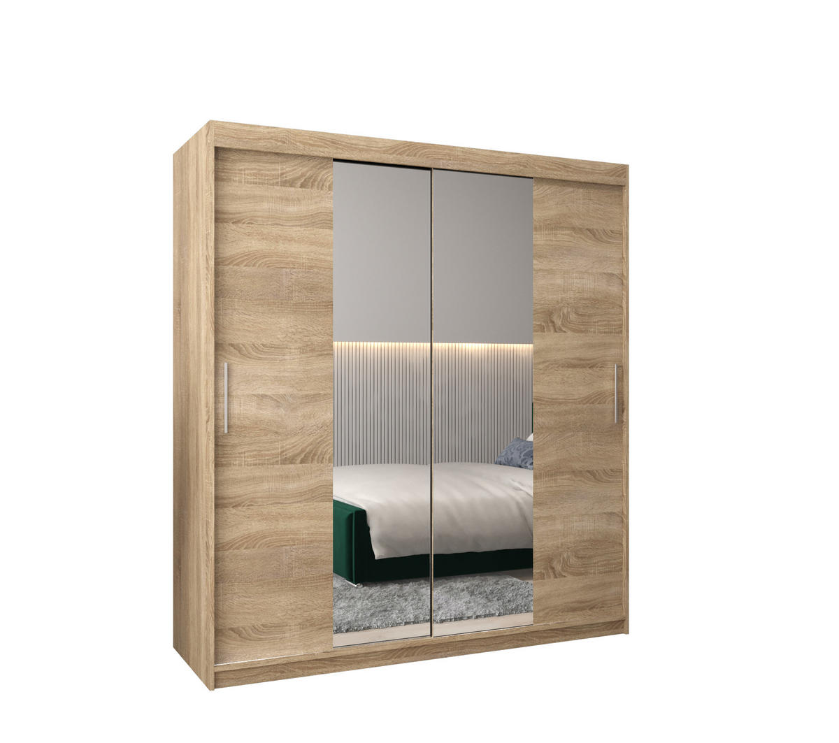SCHWEBETÜRENSCHRANK 200/180/62 2-türig - Silberfarben/Sonoma Eiche, Holz/Kunststoff (180/200/62cm) - MÖBEL KRYSPOL
