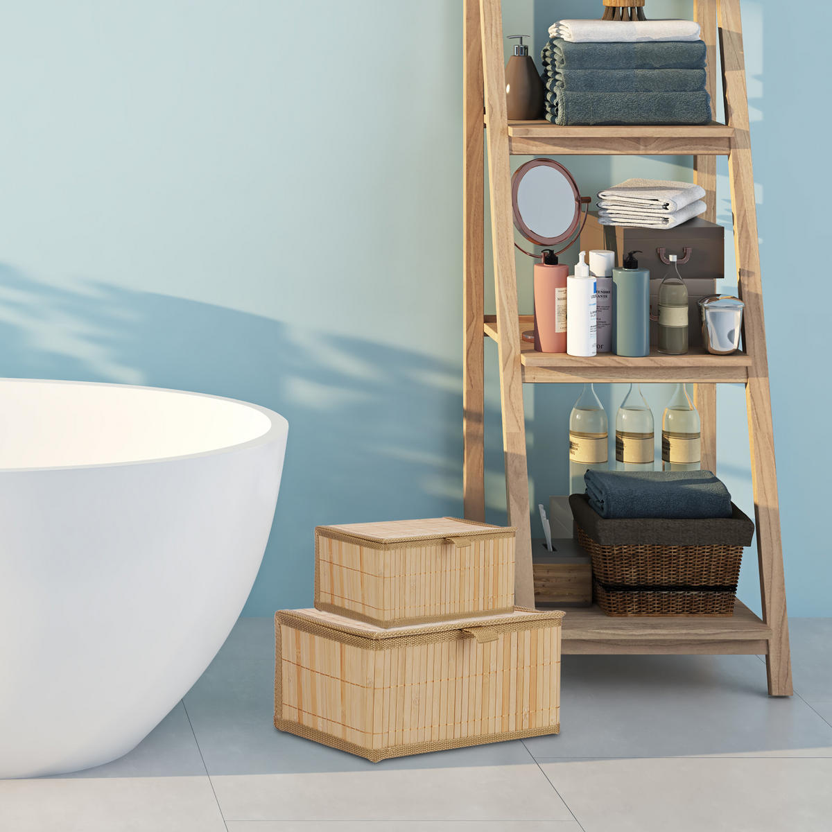 2-TLG.AUFBEWAHRUNGSKORB-SET - Hellbraun, Holz/Textil (30/14/23cm) - Relaxdays