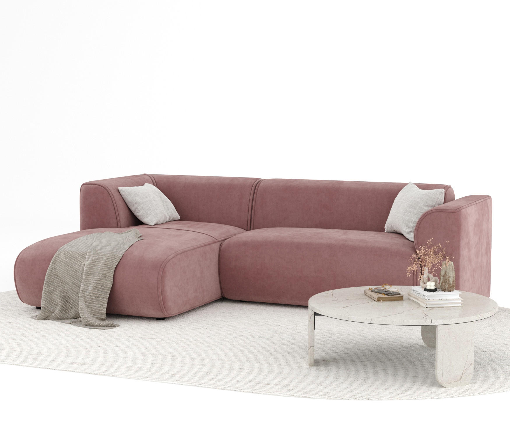 Thumbnail - Maison de Reve Ecksofa, Rosa, Textil, 4-Sitzer, Füllung: Schaumstoff, L-Form, 253x153 cm, Oeko-Tex® Standard 100, Herges...