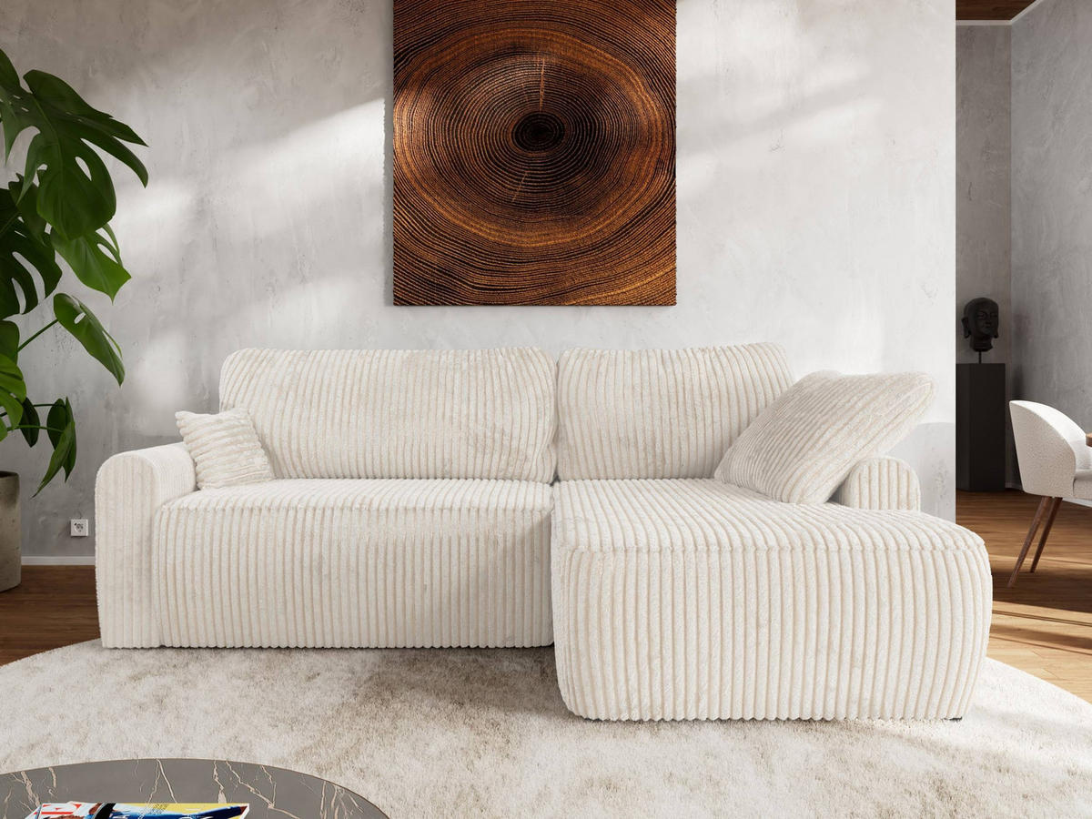 ECKSCHLAFSOFA CUBO L Creme Cord - rechts - Creme/Schwarz, Kunststoff/Textil (187/273cm) - MKS
