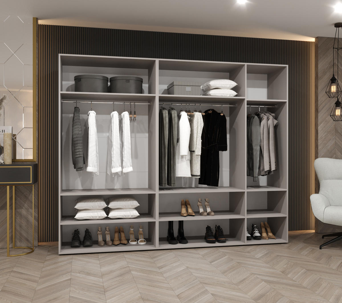 DREHTÜRENSCHRANK 202/250/52 5-türig - Kaschmir/Schwarz, Holz (250/202/52cm) - Abiks Möbel