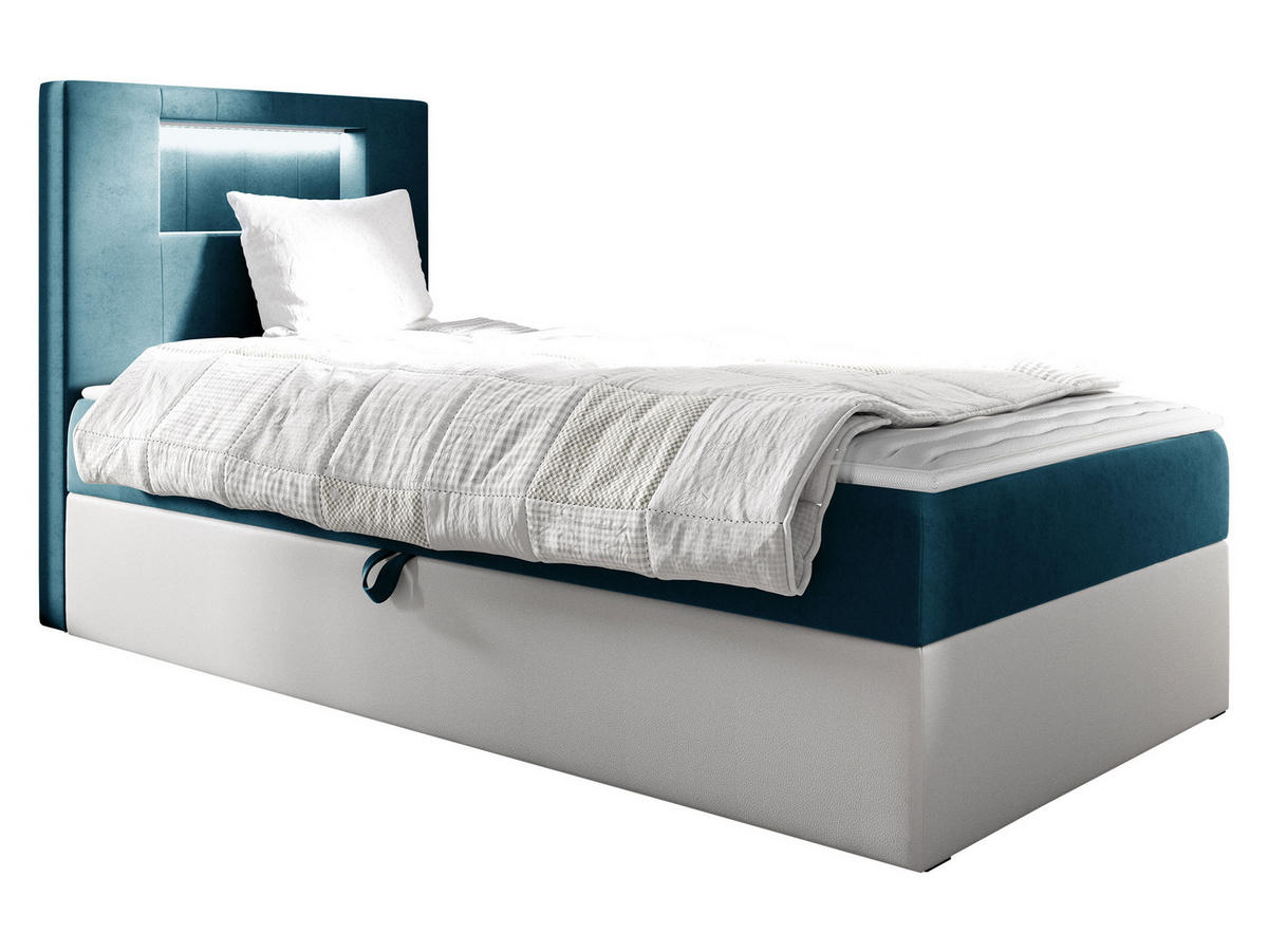 BOXBETT Gold Junior 1, Seite zum Öffnen des Bettkastens: Links - Türkis/Weiß, Holz (80/200cm) - MIRJAN24