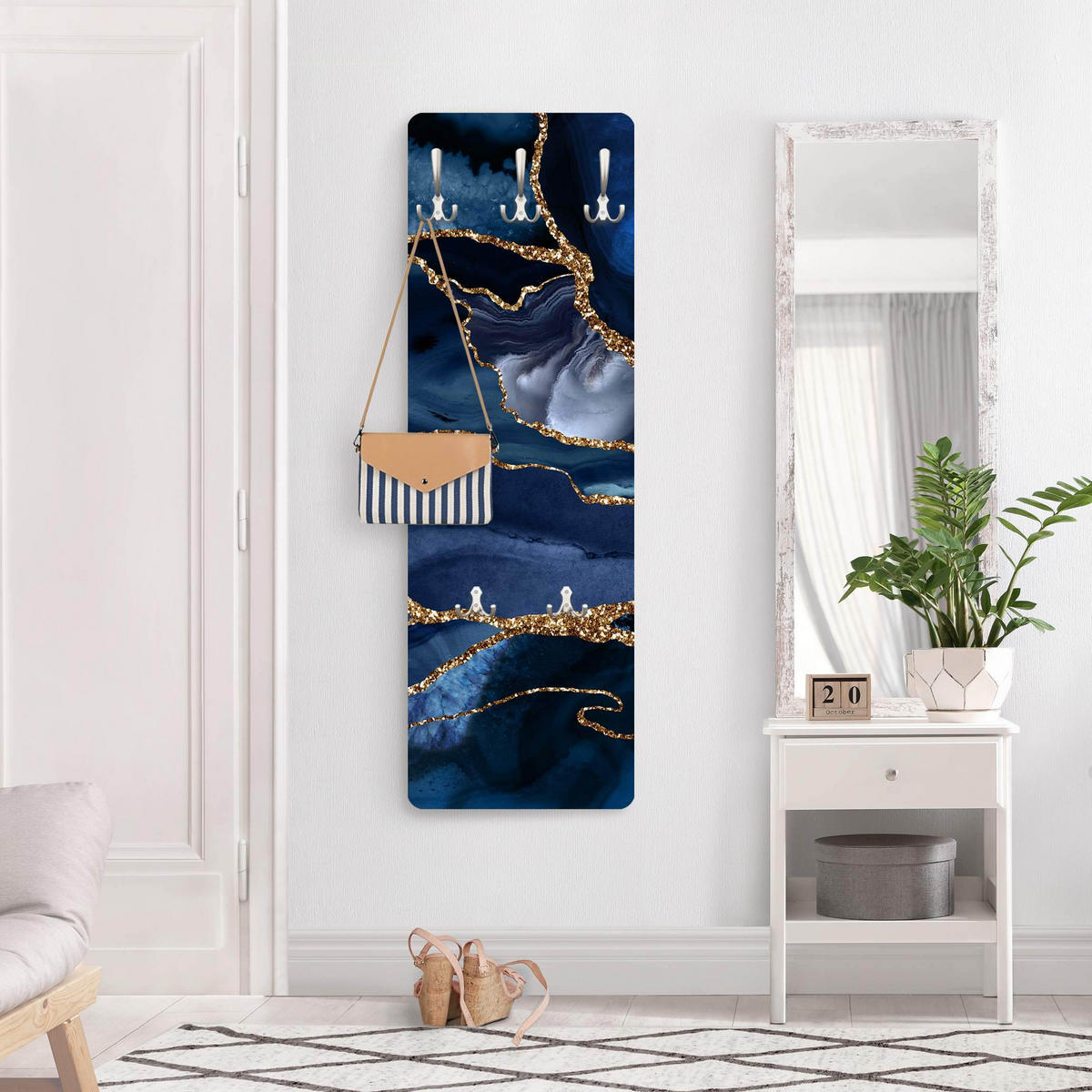 WANDGARDEROBE - Goldene Glitzer Wellen vor Blau 34/105 cm - Blau, Holzwerkstoff (34/105/1.6cm) - Bilderwelten