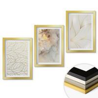 WANDBILDER 3er Set - 20x30 cm Goldrahmen - Blättermuster Marmor abstrakt - Goldfarben, Kunststoff (20/30cm) - ArtPrintCave