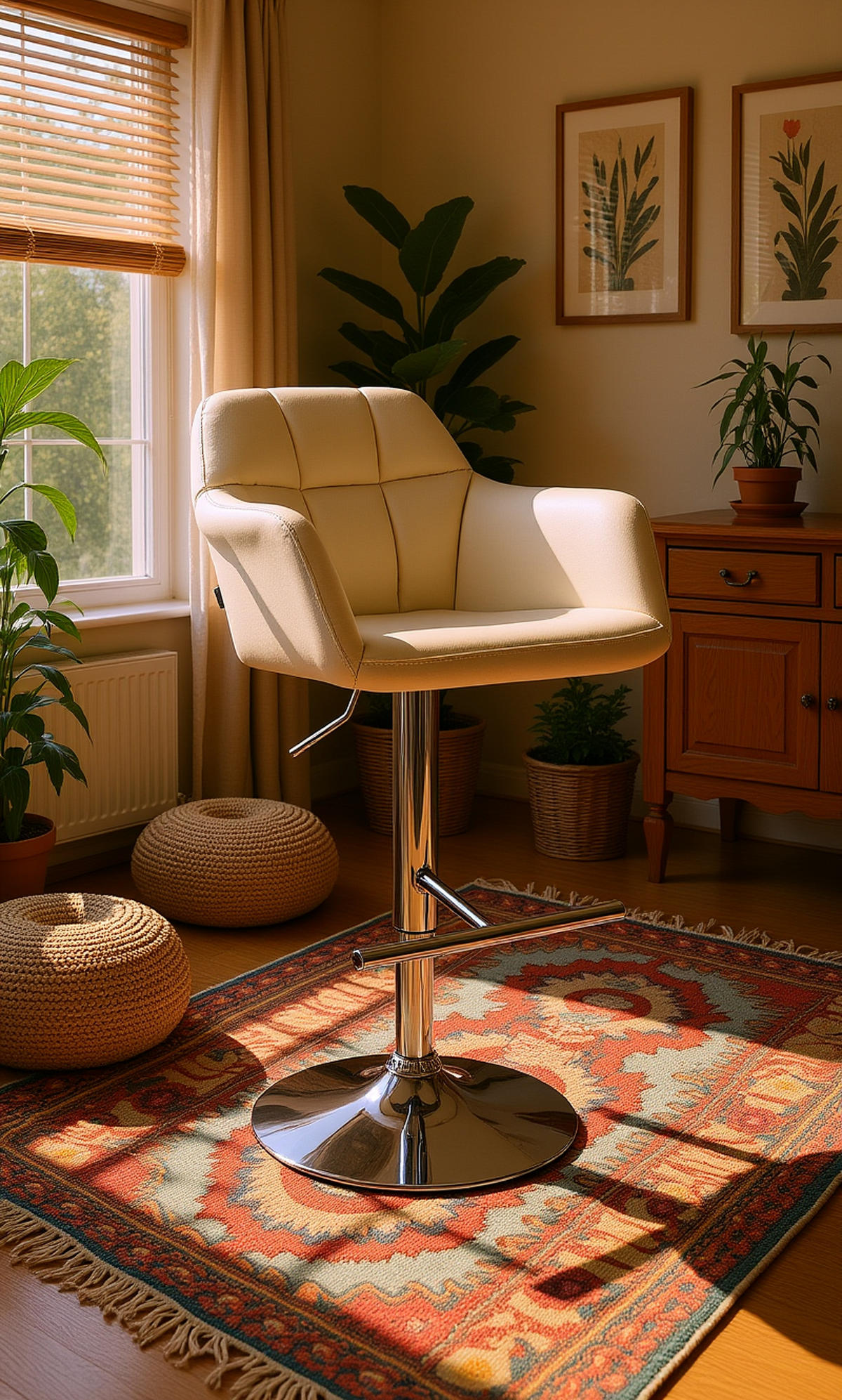 BARHOCKER Nardo Kunstleder chrom creme - Chromfarben/Creme, Kunststoff/Metall (57/118/59cm) - TPFLiving