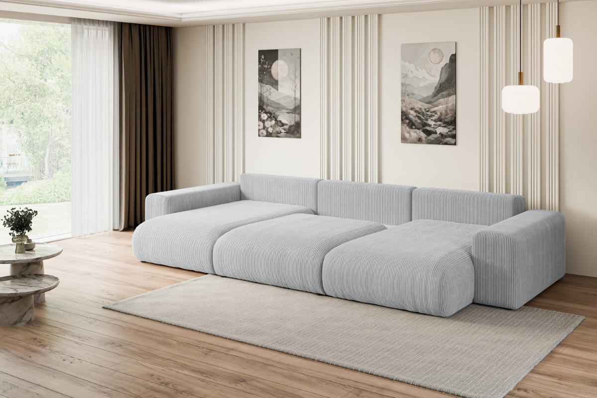 WOHNLANDSCHAFT mit Schlaffunktion und Bettkasten ESKAR-U -352x165x84cm Grau Cord - Schwarz/Grau, Holzwerkstoff/Kunststoff (352/84/165cm) - ALTDECOR