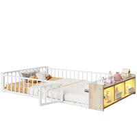 KINDERBETT 140/200 cm aus Metall/MDF mit Schutzgeländer und LED-Beleuchtung Weiß - Weiß, Holzwerkstoff (140/200cm) - Modenvie