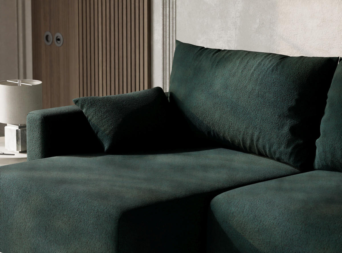 ECKSOFA MIT SCHLAFFUNKTION Leon Grün Webstoff - Schwarz/Grün, Holz/Holzwerkstoff (148/239cm) - Maison de Reve