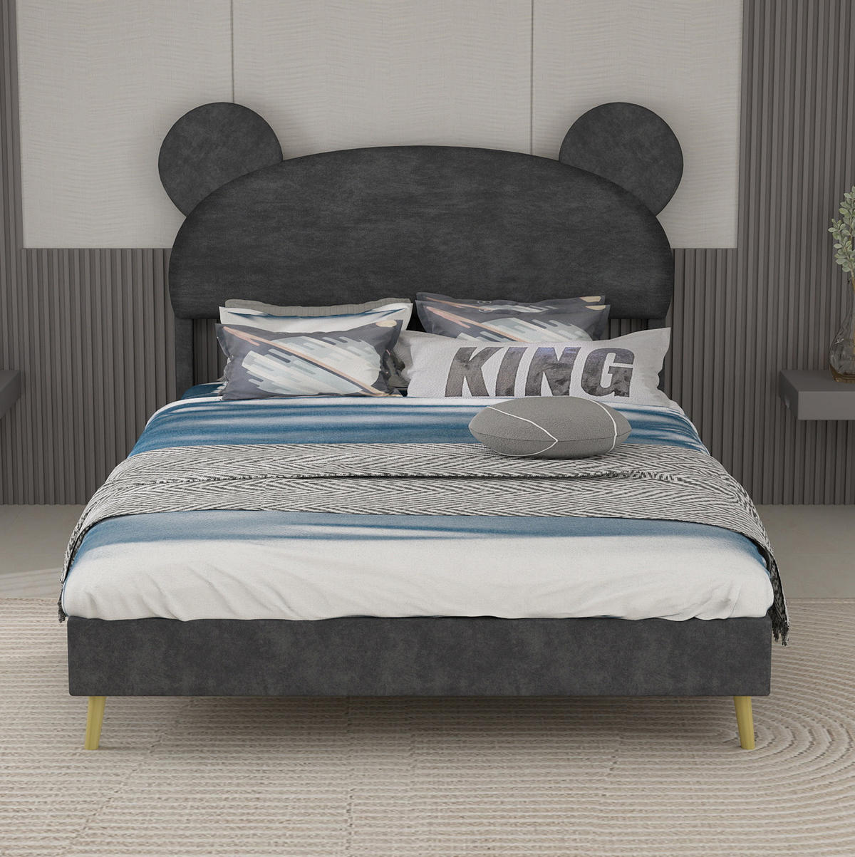 POLSTERBETT 140/200 cm grau aus Stoff und Metall mit Stauraum - Grau, Textil (140/200cm) - OKWISH