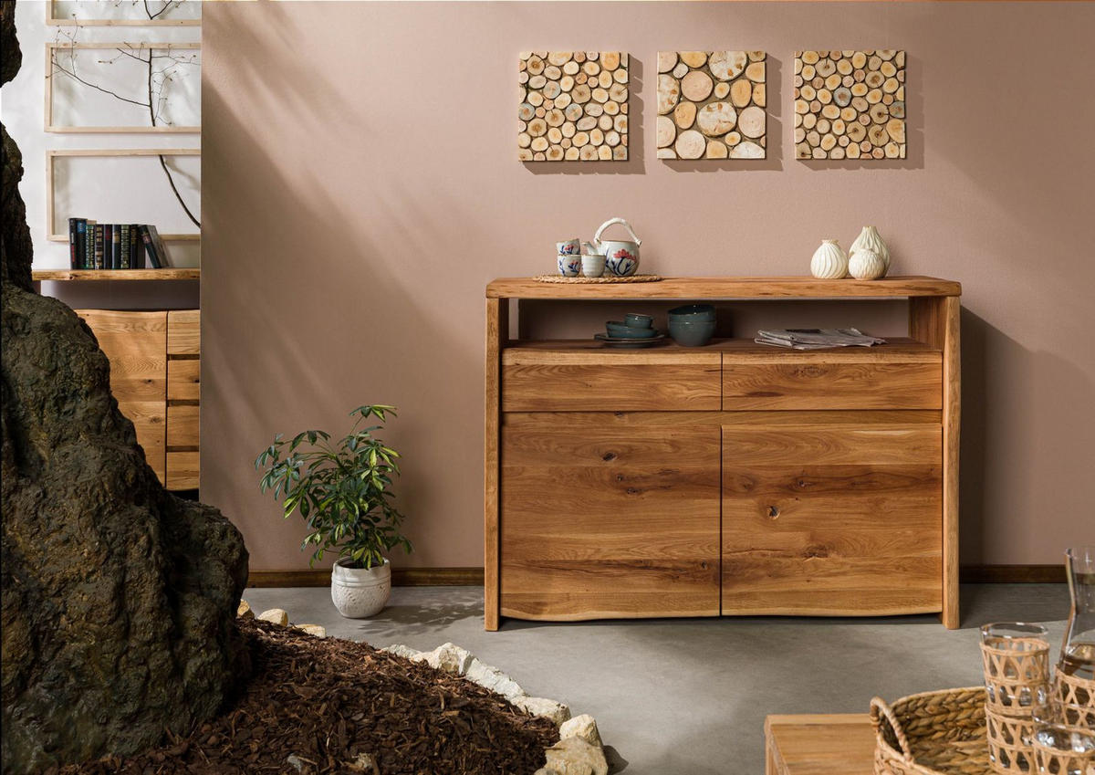 SIDEBOARD Wildeiche 131x45x96 natur geölt PURE OAK #103 - Braun, Holz (131/96/45cm) - Massivmoebel24
