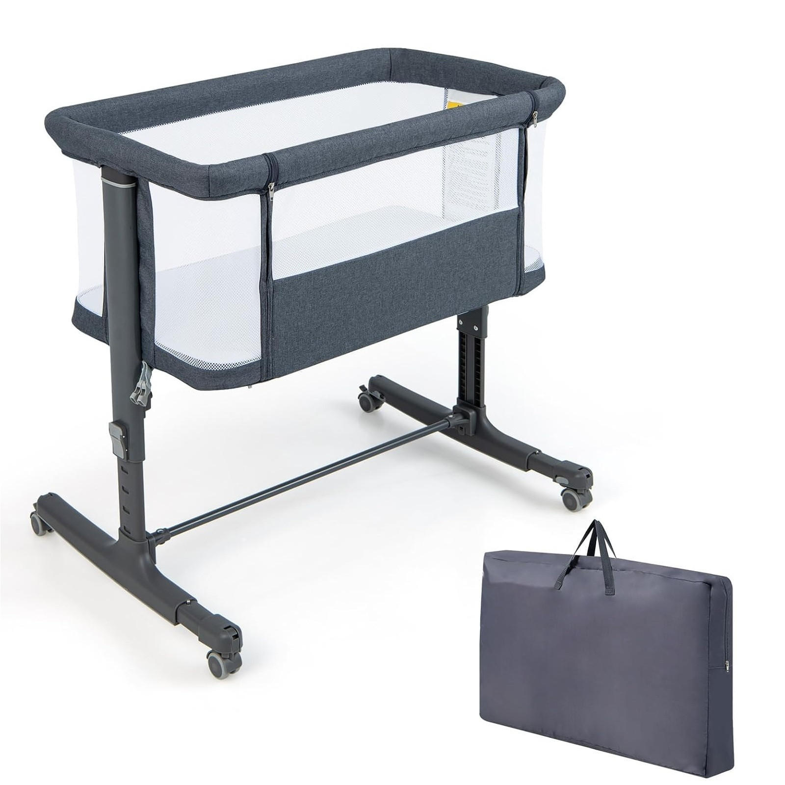 BABYWIEGE mit Matratze dunkelgrau - Dunkelgrau, Textil - COSTWAY