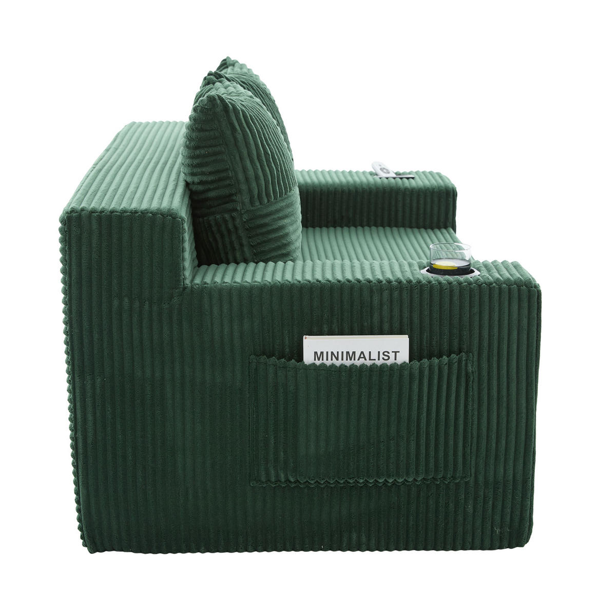 SCHLAFSOFA 2-in-1 mit Hocker, 2 Kissen und Becherhalter, DE-42913, Smaragdgrün - Grün, Textil (133/64/87cm) - ComfortXL