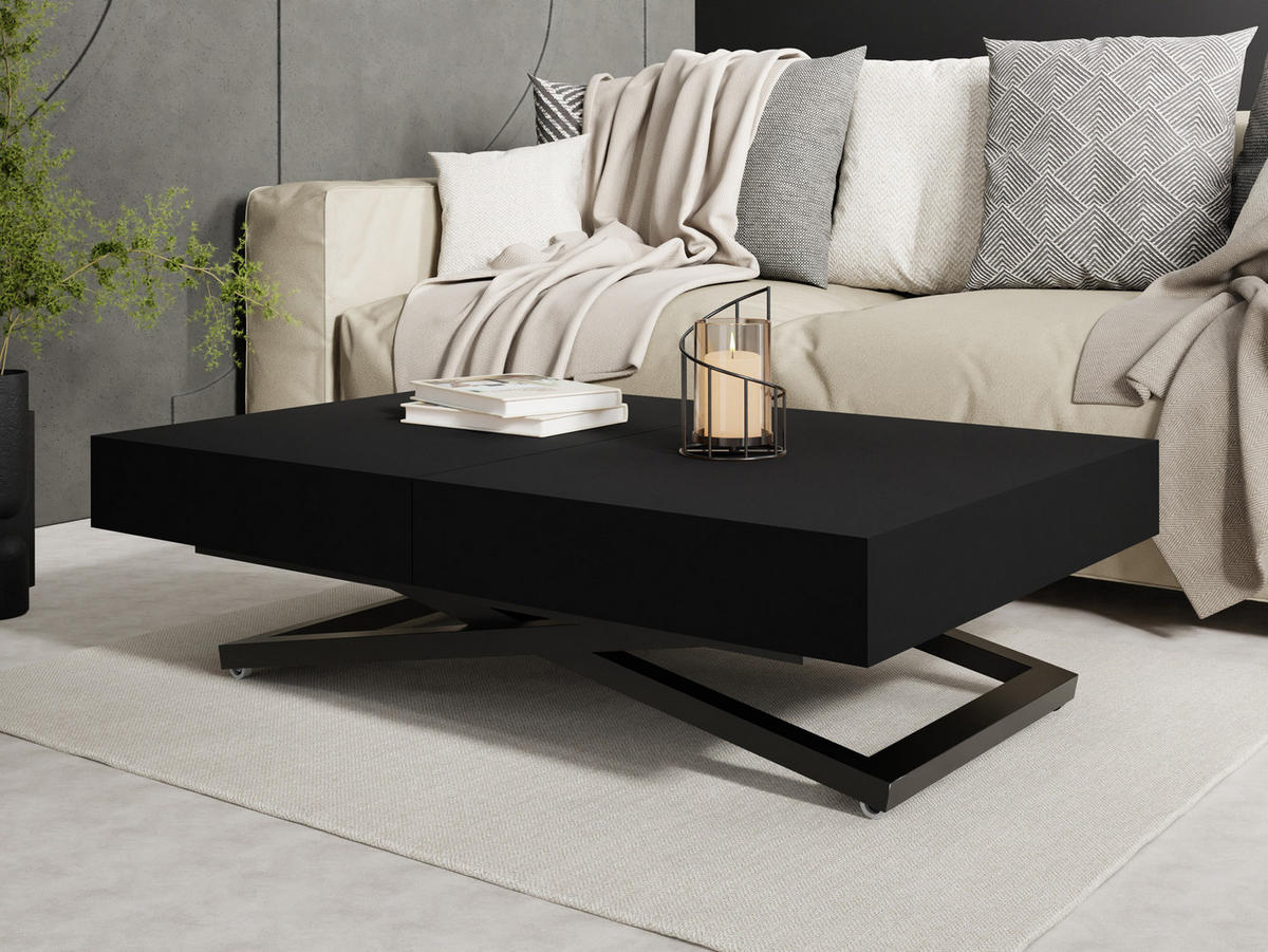 COUCHTISCH Cavetta X höhenverstellbar ausziehbar, Schwarz 120-200/80/27-76 cm - Schwarz, Holzwerkstoff/Metall (80/120/76cm) - WFL GROUP