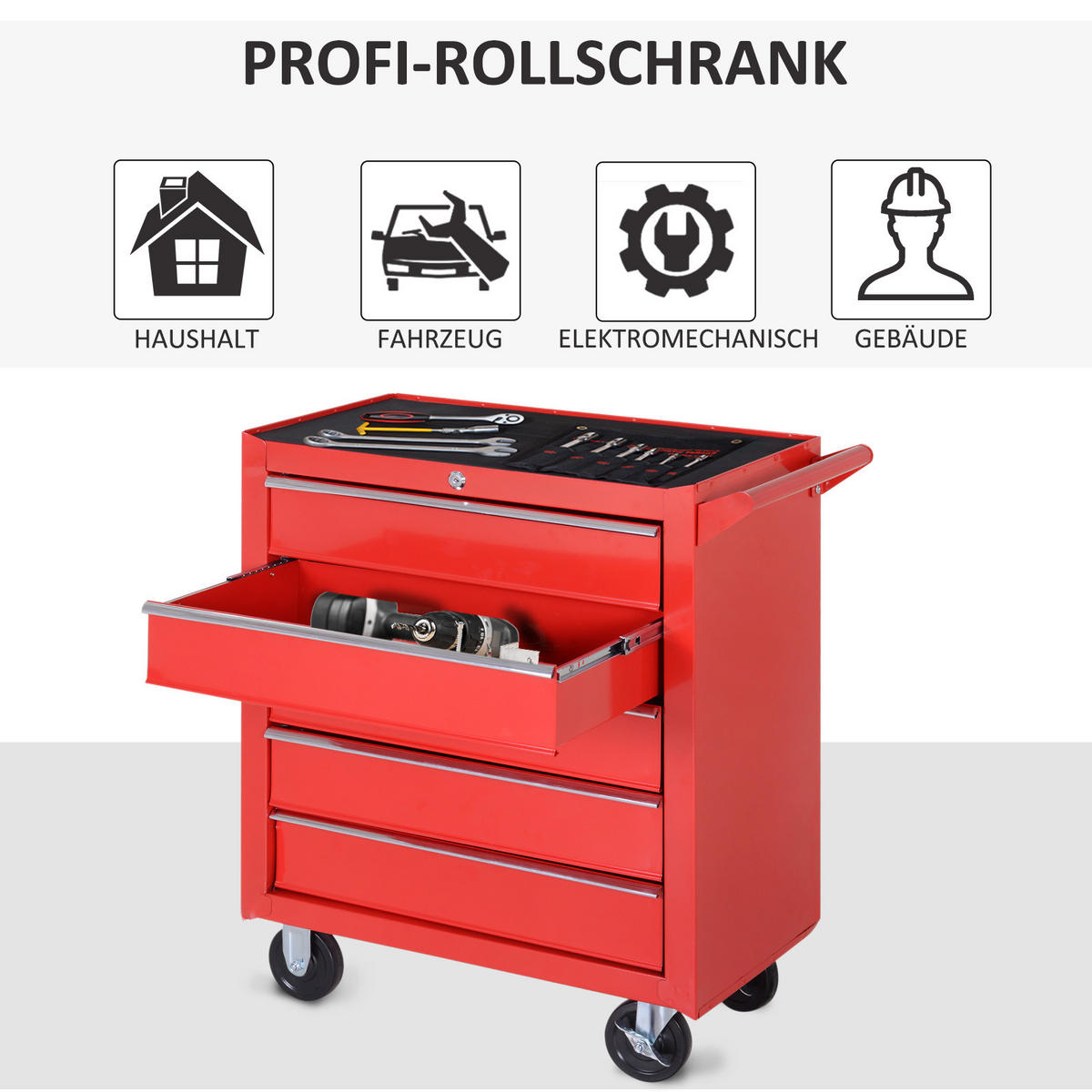 WERKSTATTWAGEN mit Rollen, Stahl, Rot - Rot, Metall (69/75/33cm) - DURHAND