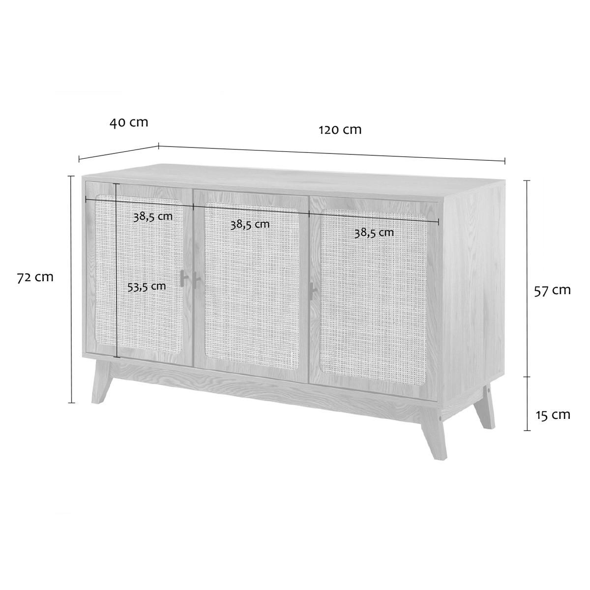 SIDEBOARD 3 Türen mit Naturgeflecht-Front B120 cm - ALIA - Apfelbaumfarben, Holzwerkstoff (40/72/120cm) - Calicosy