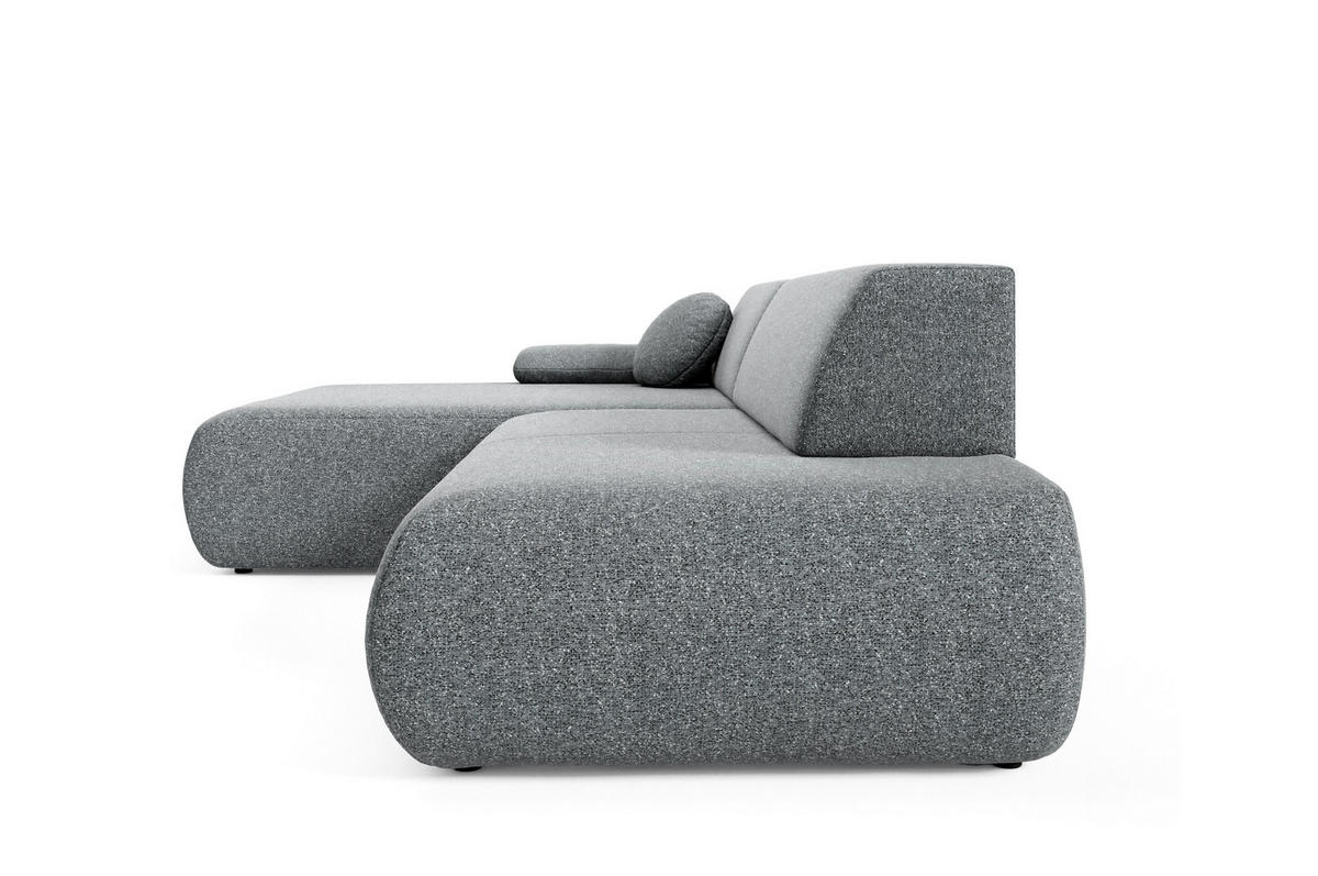 ECKSOFA DELTA L-S Grau Geflochtener Stoff mit Schlaffunktion - Grau, Holz (286/173.5cm) - MASSENO