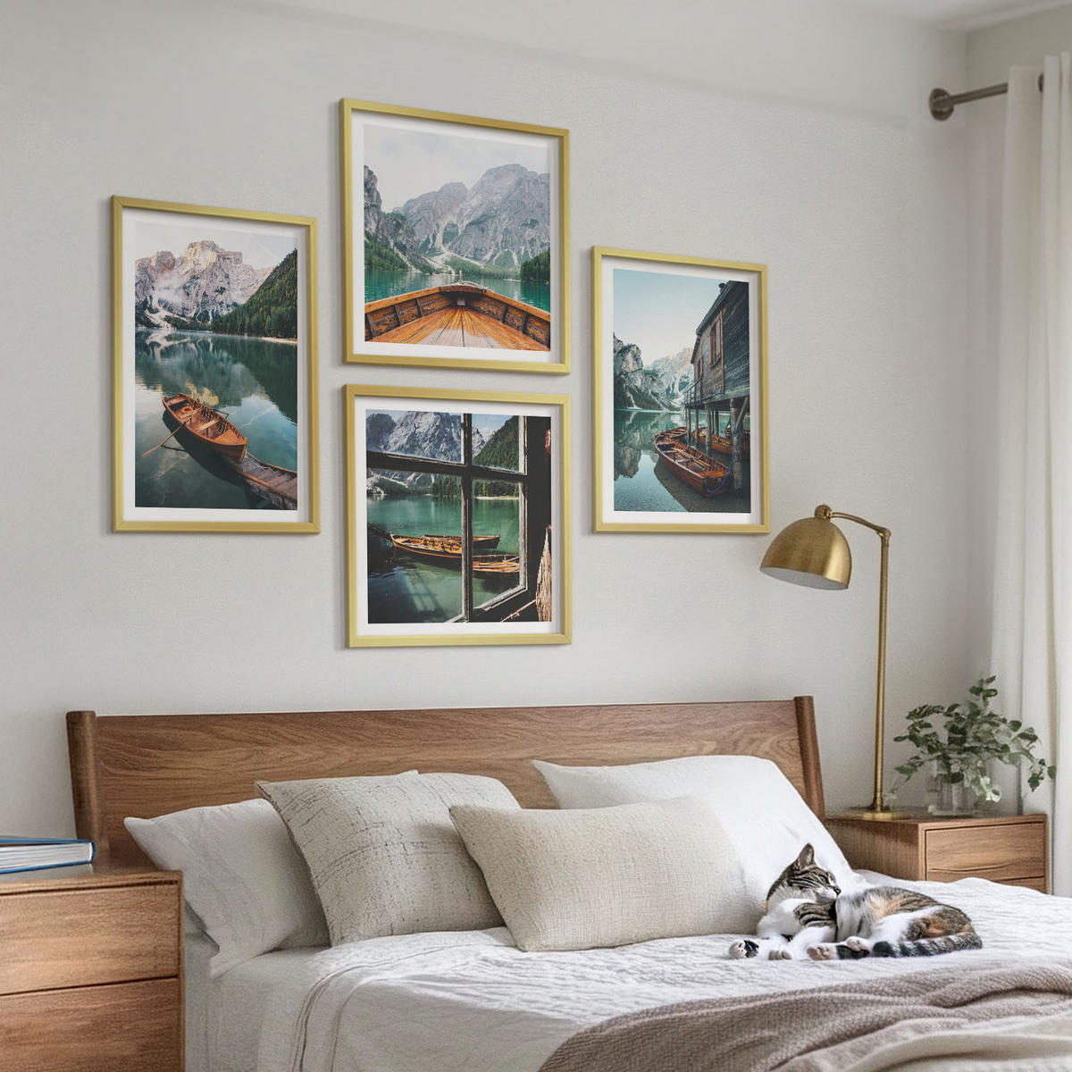 WANDBILDER 4er Set - 50x50 cm & 40x60 cm Goldrahmen - Haus am Bergsee Łódź - Goldfarben, Kunststoff (50/50cm) - ArtPrintCave