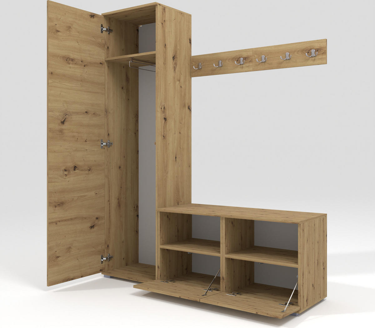 GARDEROBEN-SET Nela II mit Spiegel 150/187/40 - Dunkelgrau/Silberfarben, Holzwerkstoff/Kunststoff (150/187/40cm)