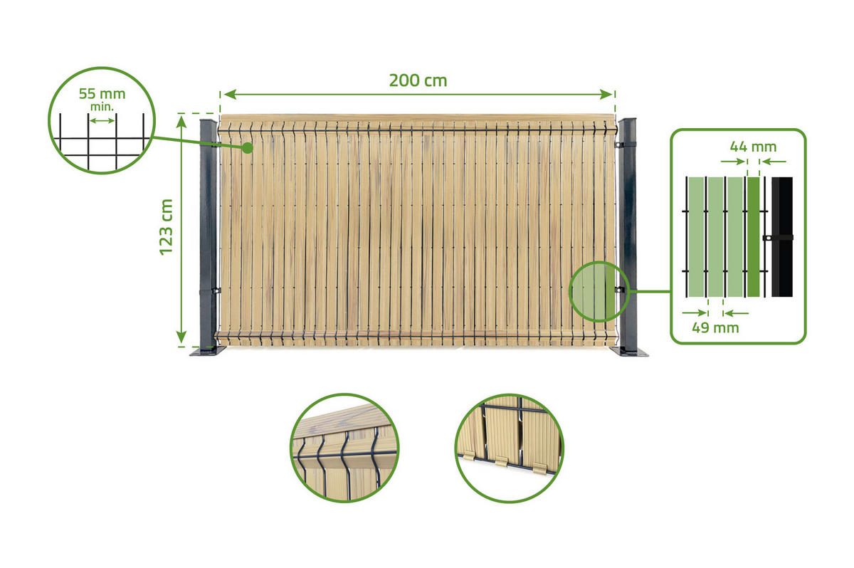 PVC-SICHTSCHUTZLAMELLEN-STEIF-SET Cinto beige 2m H.120cm - Mit clips und Endprofil - Beige, Kunststoff (200/123cm) - Casanoov