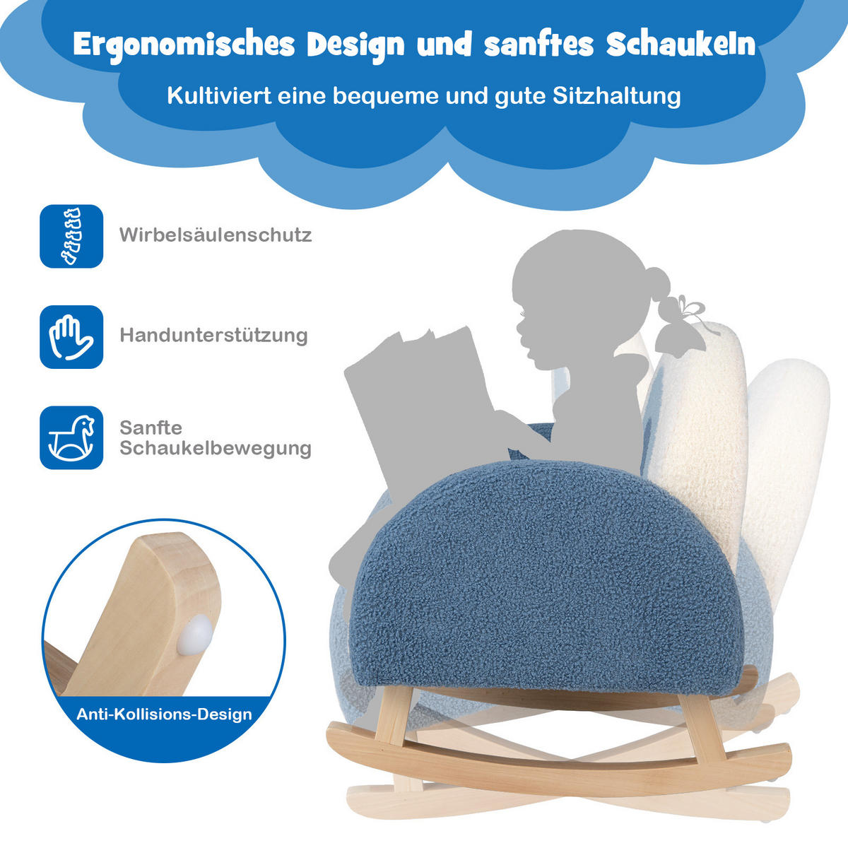 KINDERSOFA 51cm Blau - Blau, Textil (49/51/51cm) - COSTWAY