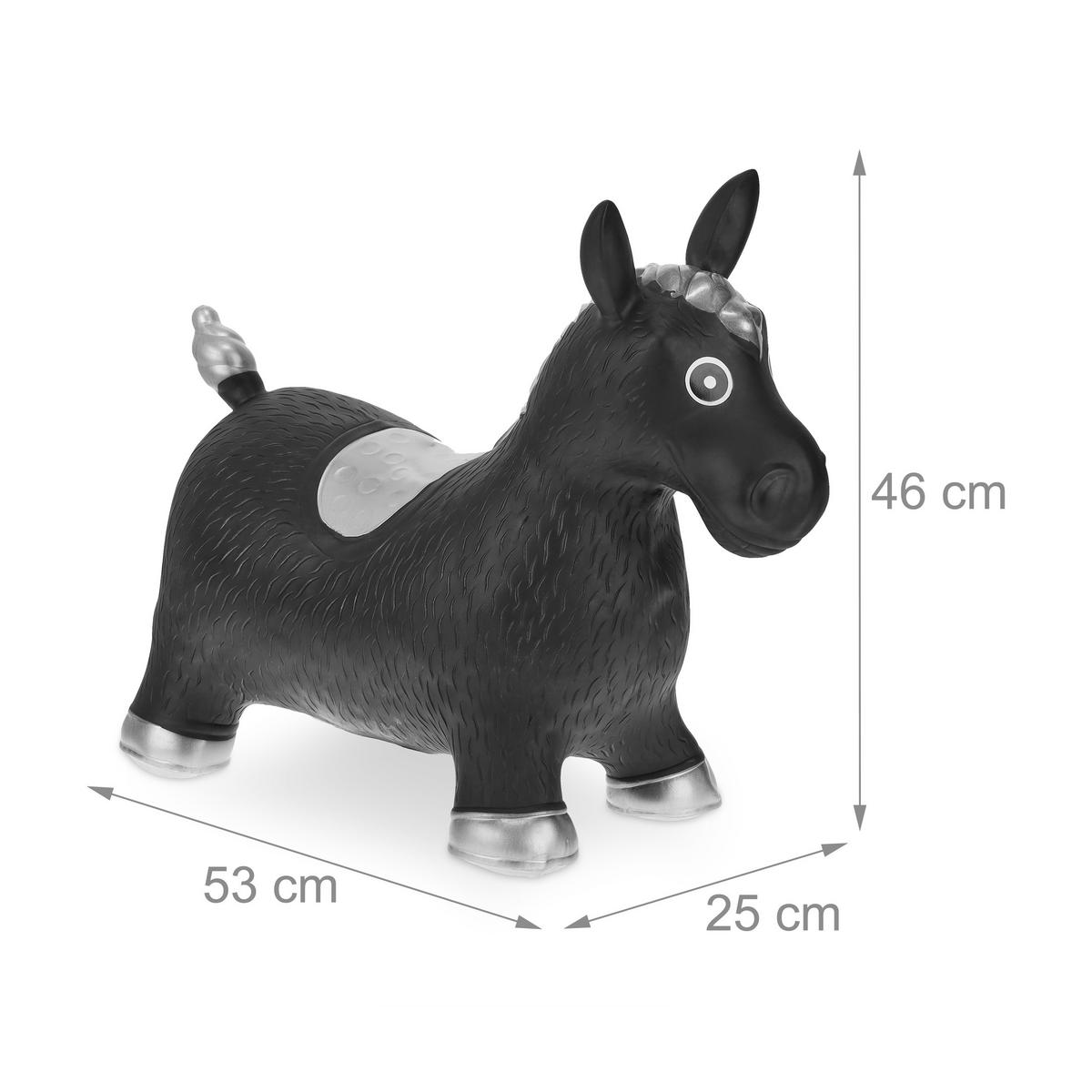 SKÁKADLO Černá Stříbrná nafukovací kůň s pumpičkou - černá, plast (53/25/46cm) - Relaxdays