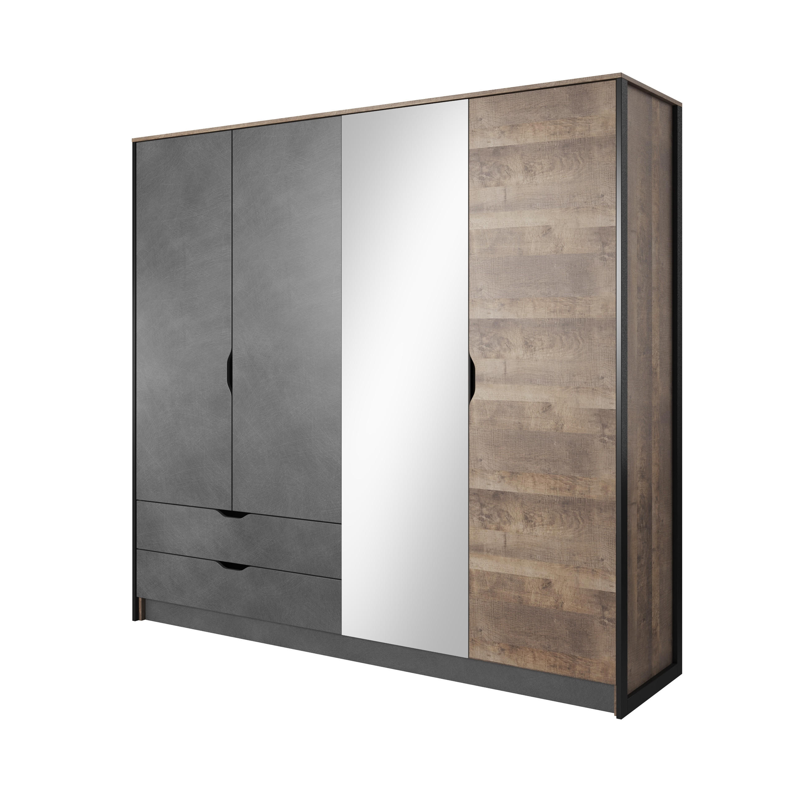 DREHTÜRENSCHRANK ARDENTE 220/204,4/56,2 cm 4-türig mit Spiegel Braun - Hellgrau/Braun, Holzwerkstoff (220/204.4/56.2cm) - MASSENO