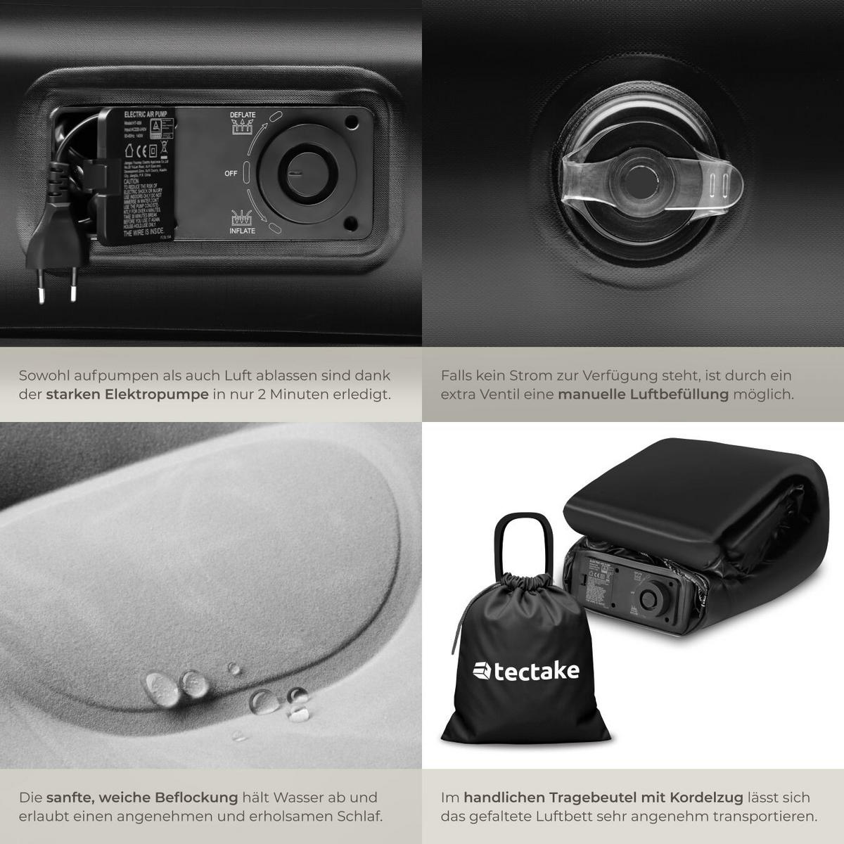 LUFTBETT aufblasbar Airdreams, inkl. manuellem Ventil und Tragebeutel, schwarz/weiß - Schwarz/Weiß, Kunststoff - tectake