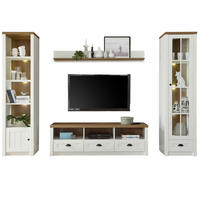 WOHNWAND weiß Pinie, Eiche hell Landhaus, Wohnkombination 4-teilig 300 x 198 cm - Eichefarben/Schwarz, Holzwerkstoff/Metall (300/198/43cm) - Furn.Design