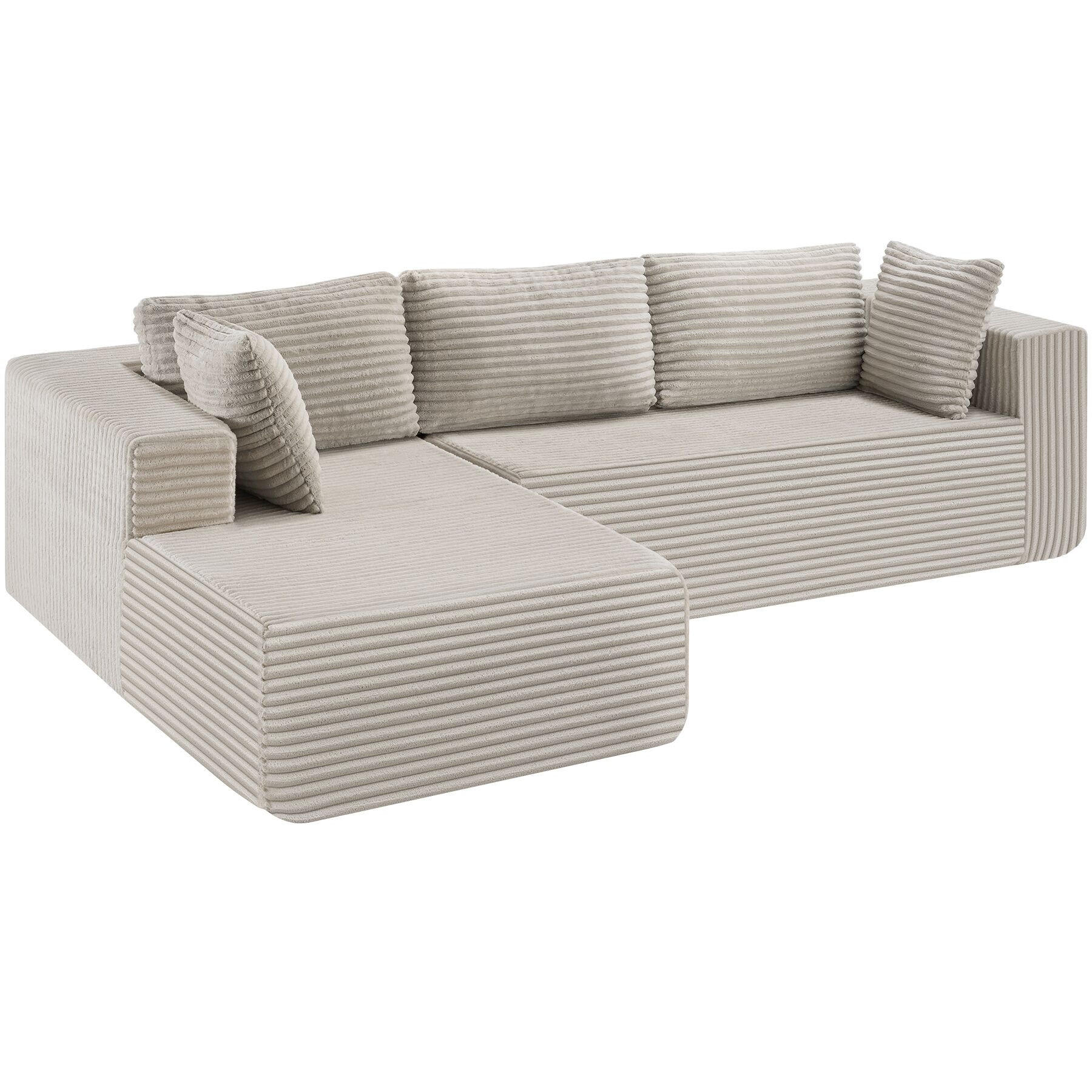 SOFA Relax, keine Montage, 250 cm Breite, Samtcord beige - Beige, Kunststoff/Textil (250/162cm) - tectake