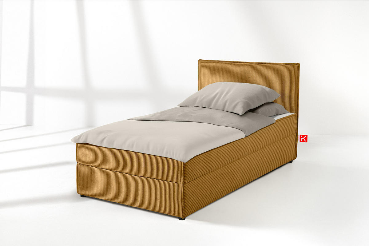 BOXSPRINGBETT ROTI Einzelbett, gelb - Gelb/Schwarz, Holz/Holzwerkstoff (90/200cm) - KONSIMO®