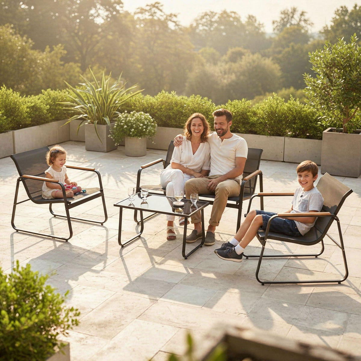 GARTENMÖBELSET Genua mit Armlehnen 4-tlg. Anthrazit - Anthrazit, Metall - Juskys