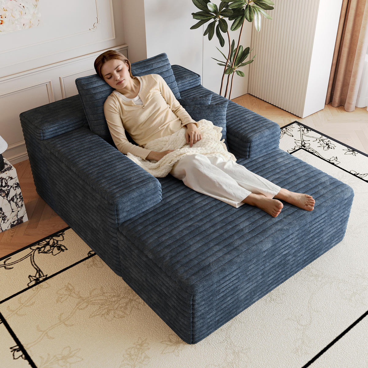 SCHLAFSOFA DE-34763 mit tiefer Sitzfläche Blau - Blau, Textil (159/60/115cm) - ComfortXL