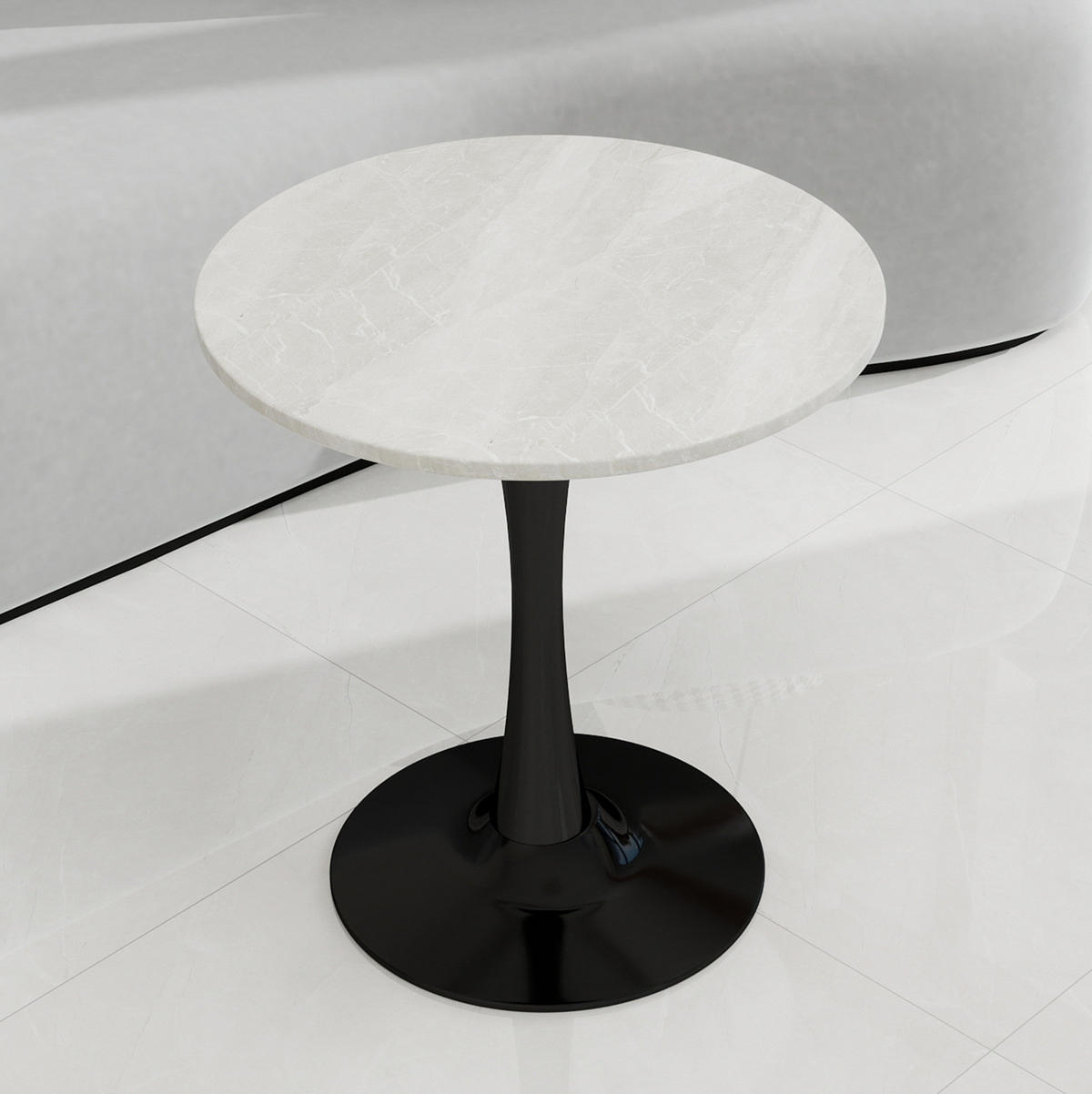 KONFERENČNÍ stolek z umělého mramoru, průměr 70 cm, černo-bílý - černá, kámen (70/70/72cm) - BEAOK