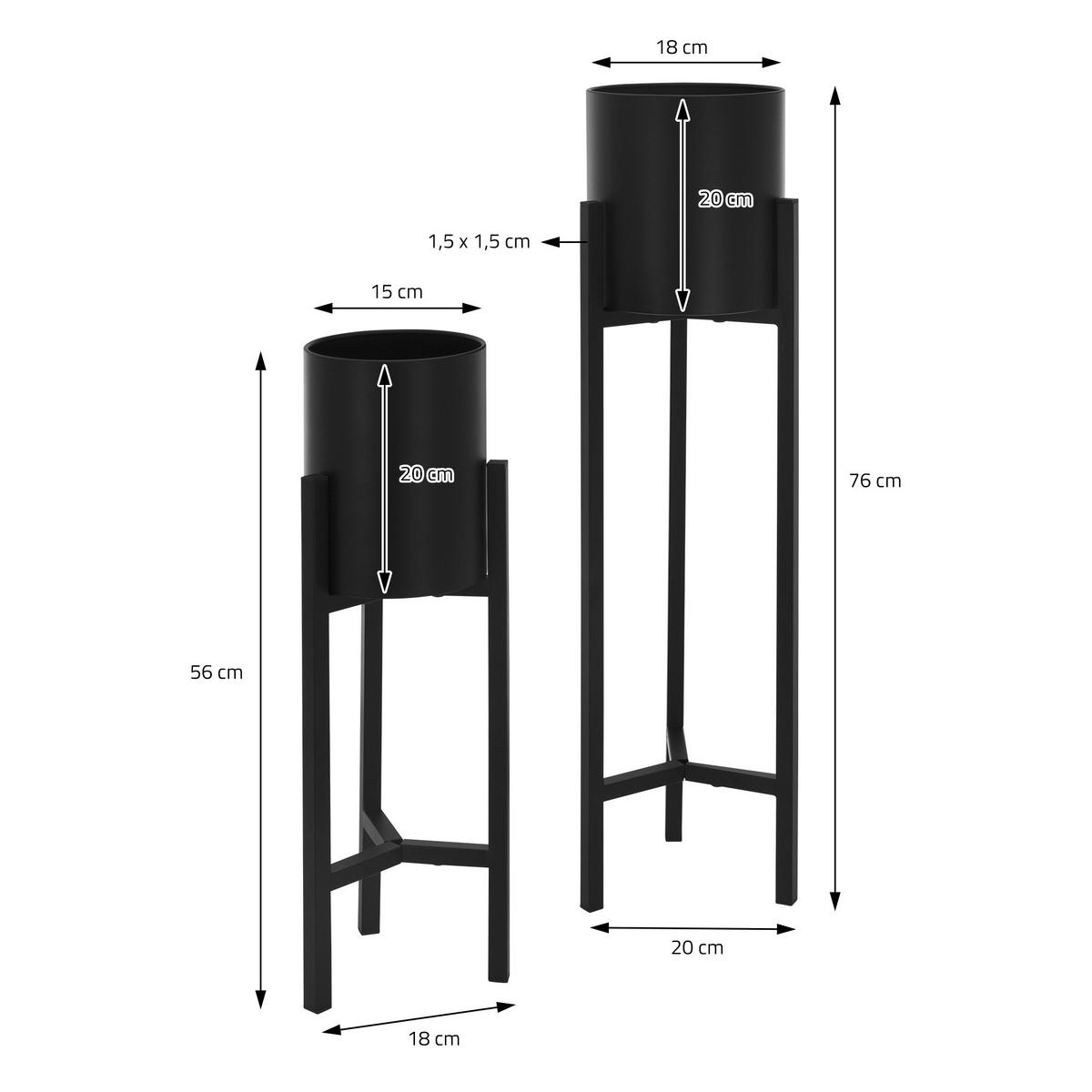 BLUMENSTÄNDER Schwarz 2er Set - Schwarz, Metall (20/20/76cm) - ML-DESIGN