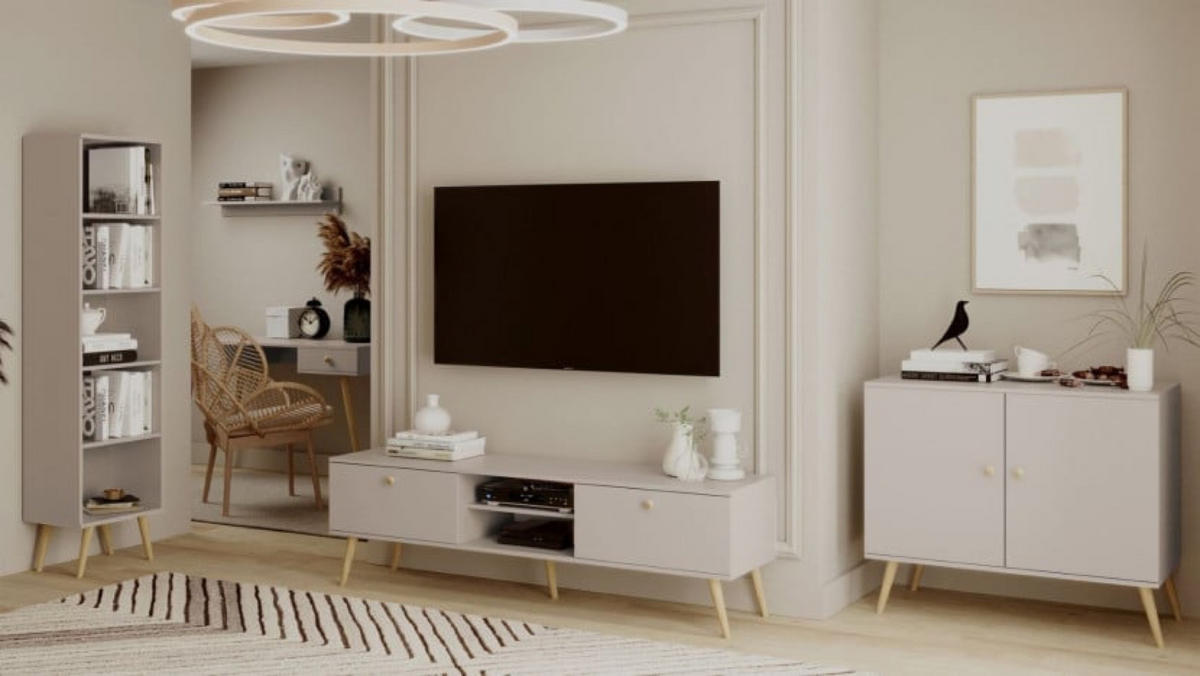 TV-SCHRANK Kaschmir Boho Mit Holzbeinen - Beige, Holzwerkstoff (170/50/41cm) - Sepro Meble