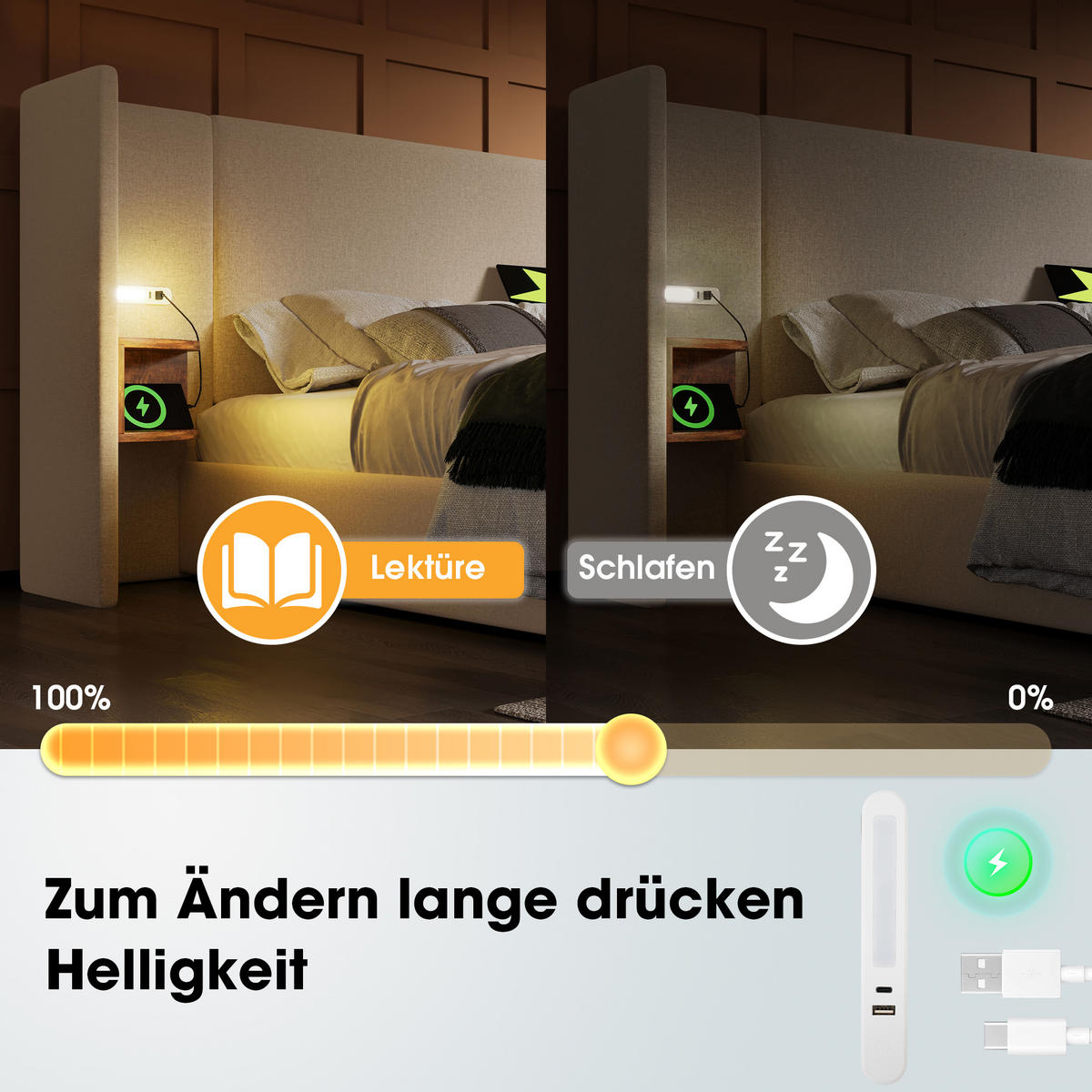 POLSTERBETT aus Leinen 160/200 cm mit Leselampe, USB- und Type-C-Anschluss, Bettkasten und Regal-Kopfteil,und Matratze, Beige - Beige, Textil (160/200cm) - Redom