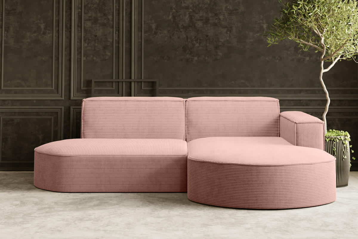ECKSOFA Modena Studio, Cord Stoff Rosa Rechts - Rosa, Holzwerkstoff/Textil (236/165cm) - Kaiser Möbel