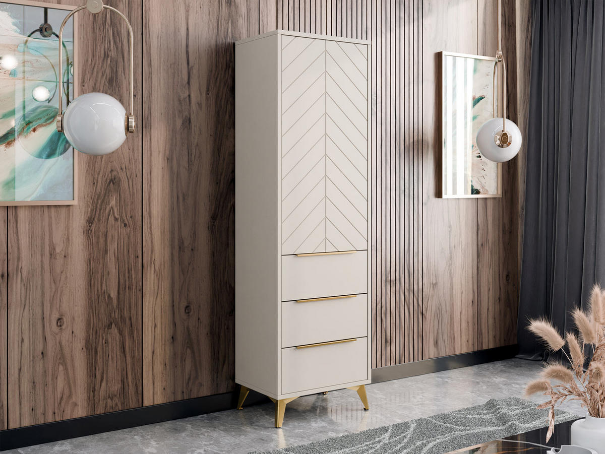 KLEIDERSCHRANK Xylix 1D3SZ - Beige/Goldfarben, Holzwerkstoff/Metall (54/180/40cm) - MIRJAN24