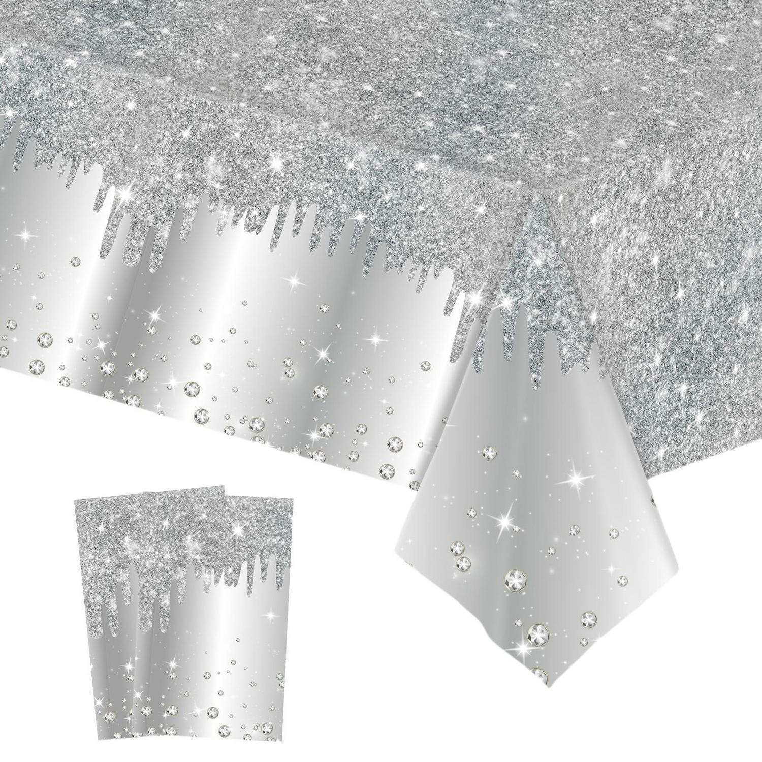 TISCHDECKE 2-teiliges Set 137 x 274 cm Silber Pailletten Druck - Silberfarben, Kunststoff (274/137/1.5cm)