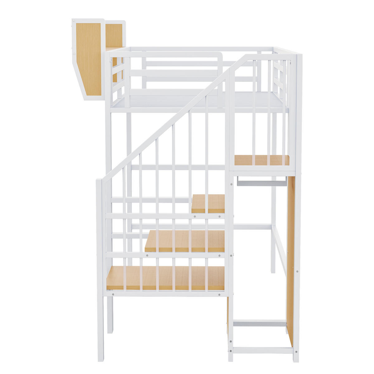 HOCHBETT 90/200 cm Weiß aus Metall mit Sicherheitsleiter und verstellbarem Ablagefach - Weiß, Metall (90/200cm) - OKWISH