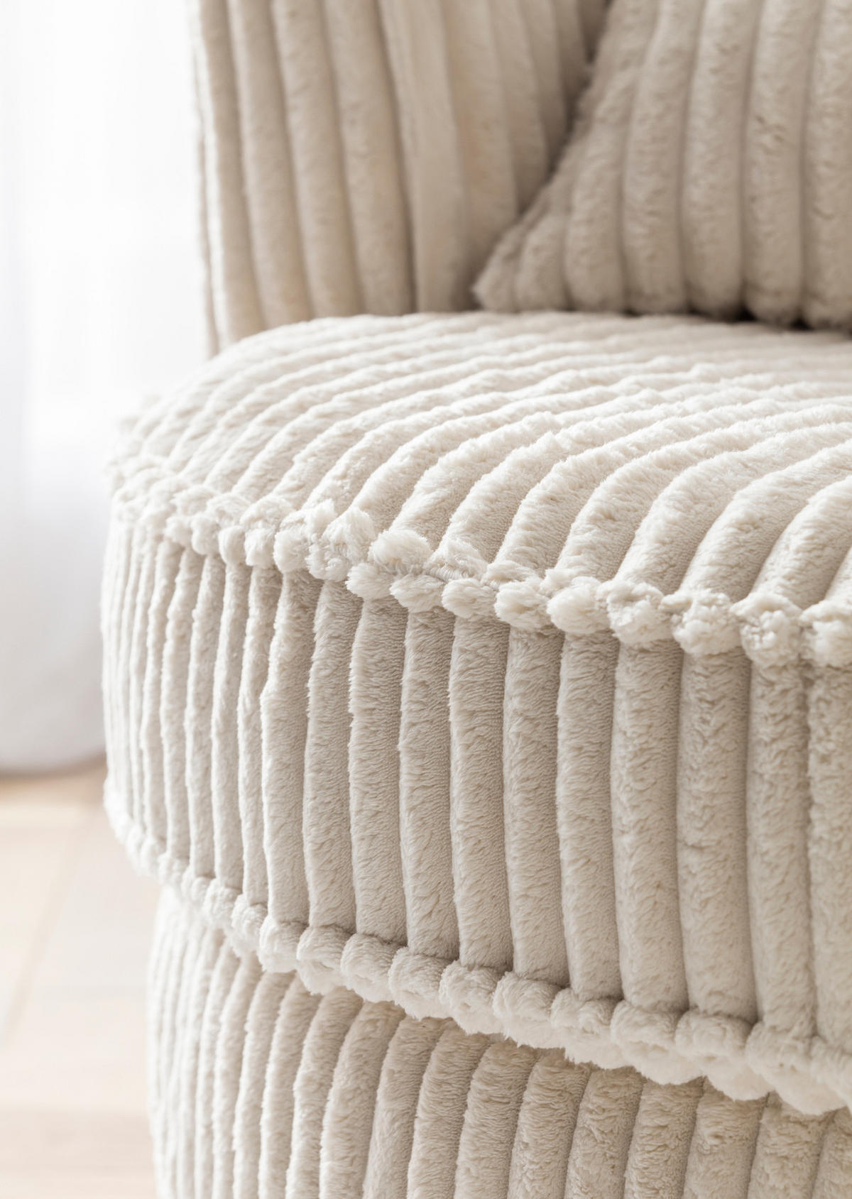 BIG-SESSEL Relaxsessel Mega Cord creme wollweiß Ø 120 cm 360° drehbar, inklusive 3x Kissen - Creme/Weiß, Holzwerkstoff/Textil (120/86/120cm) - Furn.Design