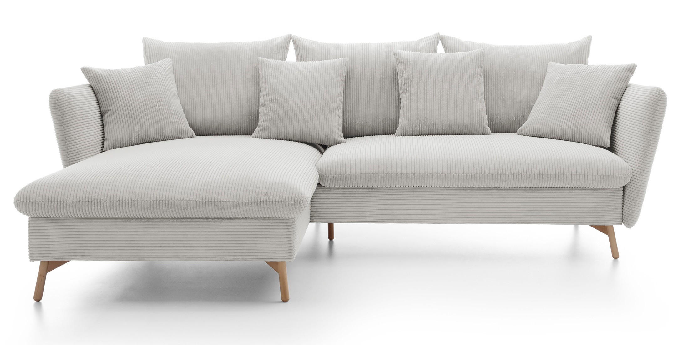 ECKSOFA Savona L-Form 260 cm, Cordstoff, Links, Vanille - Ecru, Holz (258/167cm) - Emporius