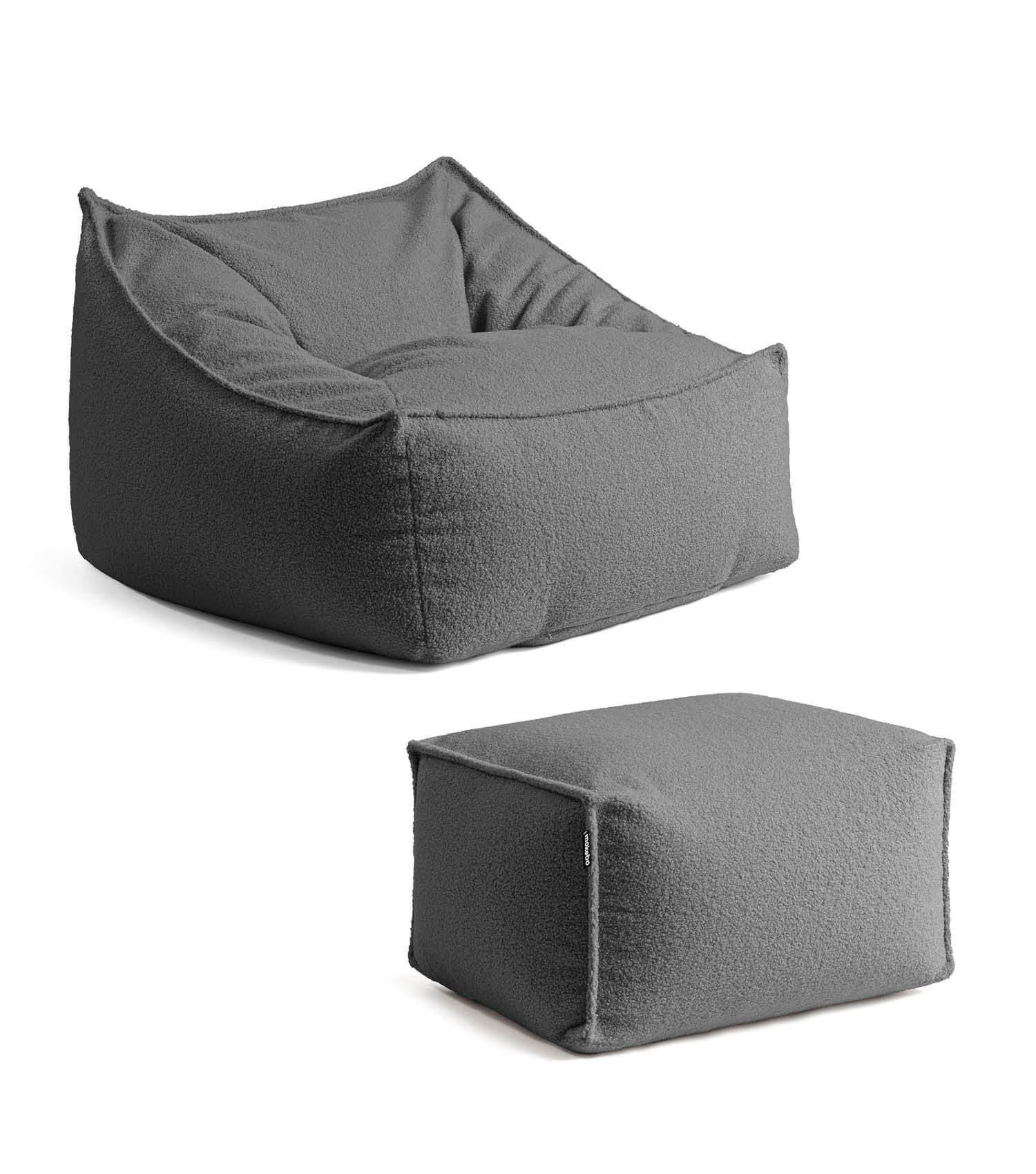 SITZSACK Bouclé Snug mit Hocker - Anthrazit, Textil (150/75/60cm) - Mokebo