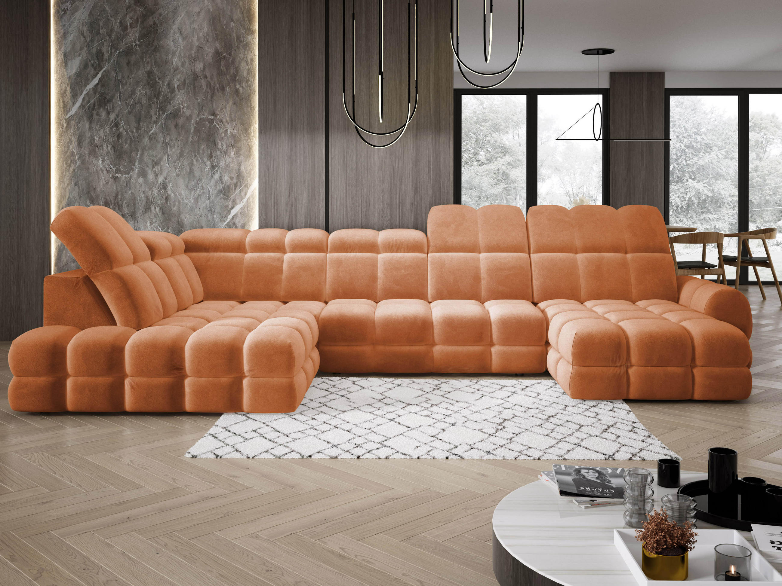 ECKSOFA TOLLO Salvador-stoff U-form 400x217x105 cm orange - Orange, Holz/Textil (400/217cm) - DomoHome