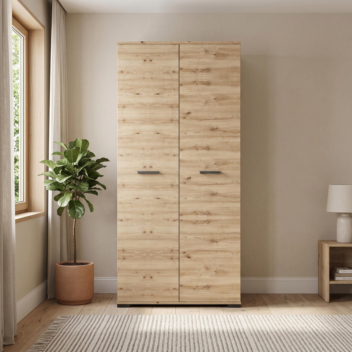 DREHTÜRENSCHRANK ALBANO 90/186/56cm 2-türig Eiche Artisan - Eiche Artisan, Holzwerkstoff (90/186/56cm) - MASSENO